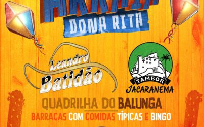 Dia 09 de julho, sábado,  a Barra do Jucu irá festejar com o Arraiá da Dona Rita, na Rua Humberto Lodi